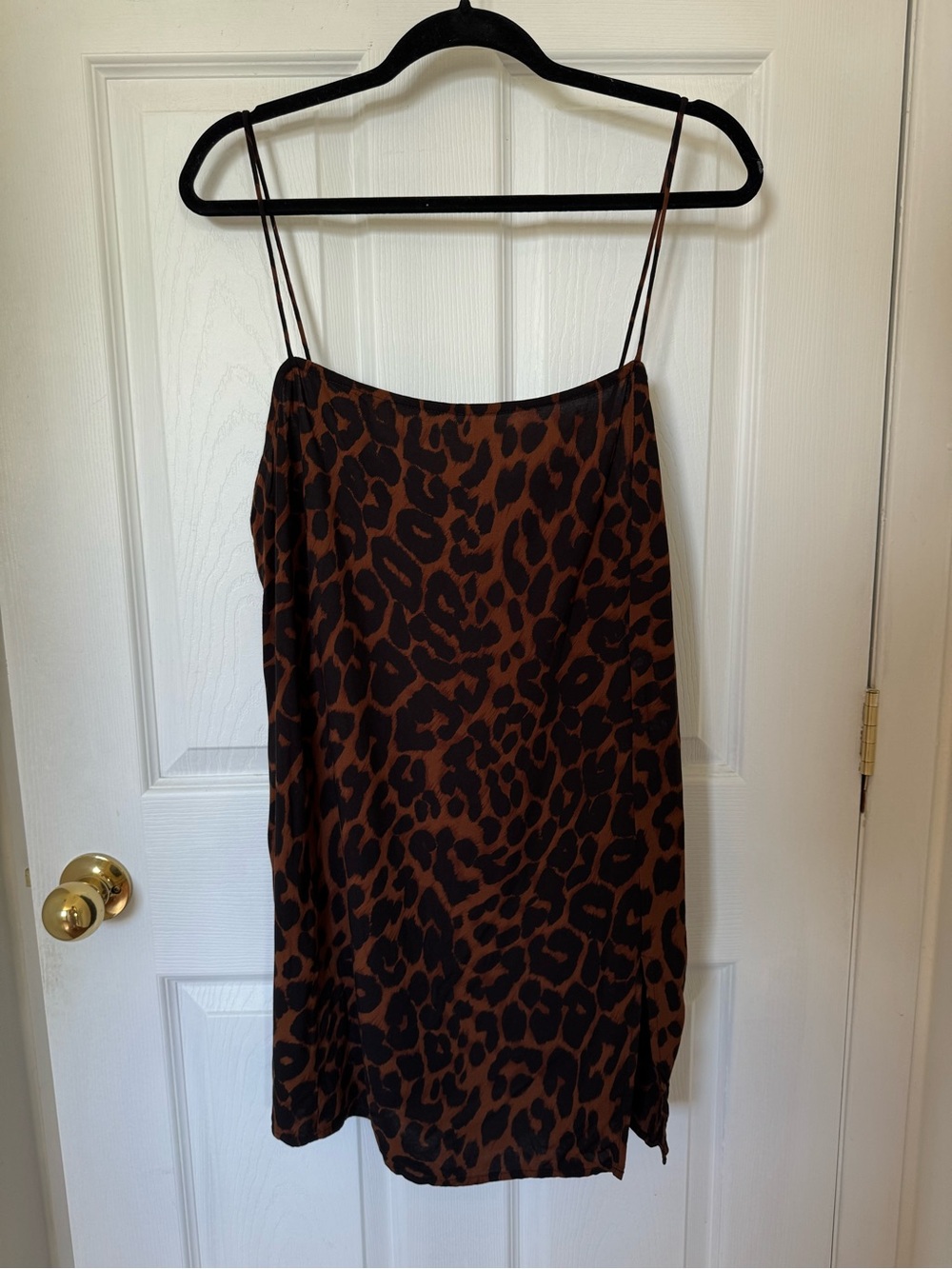 Size XL, Urban Outfitters Brown Leopard Print Slip Dress with Side Slit